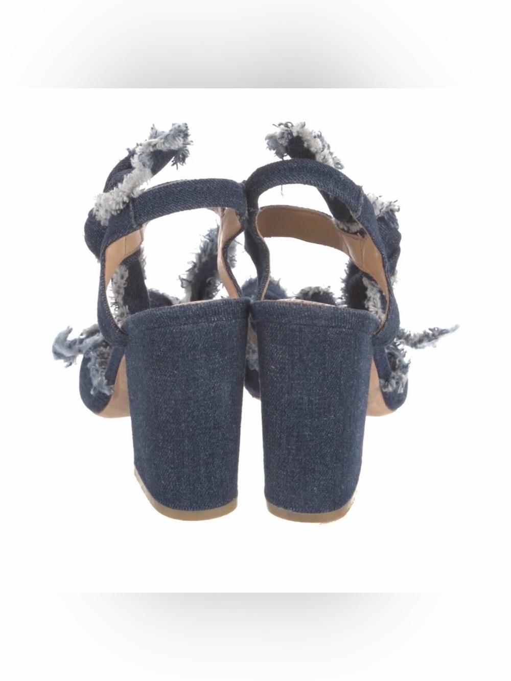 Bill Blass Denim Frayed Block Heel Sandals - Dark Blue - Picture 4 of 9